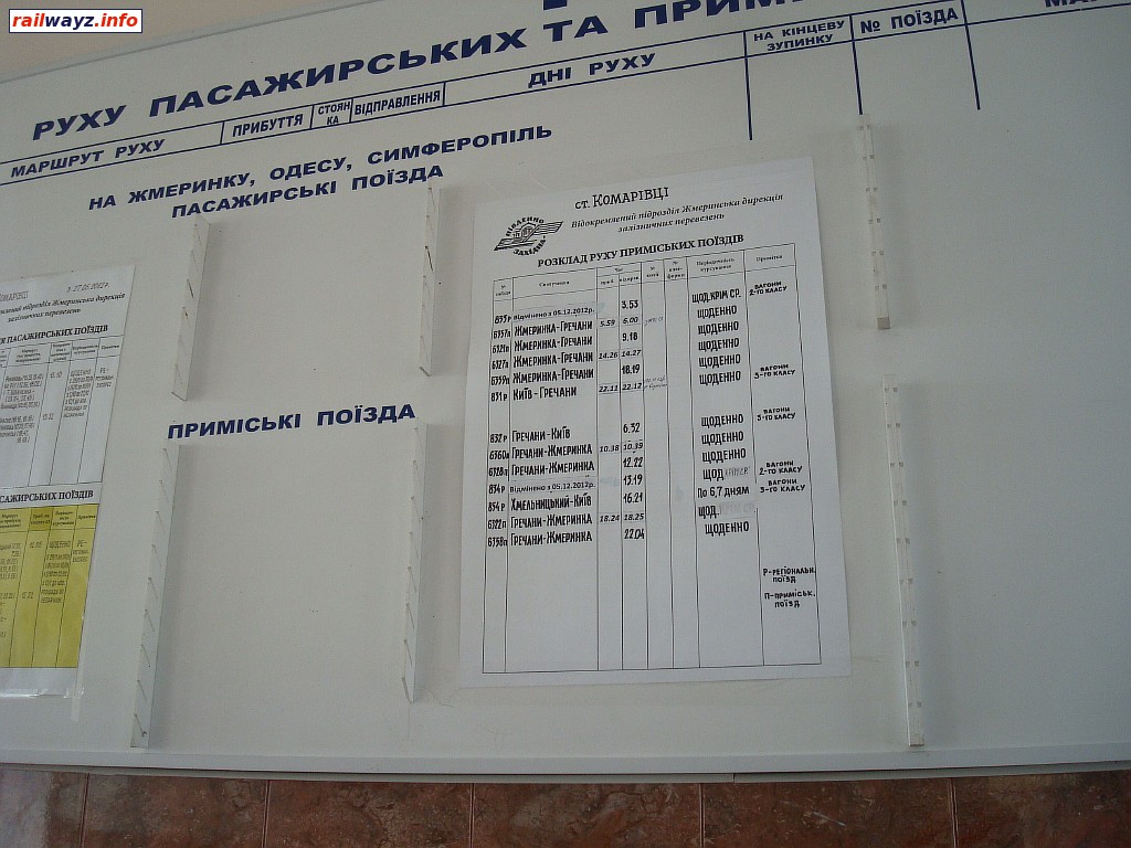 Расписание поездов на станции Комаровцы