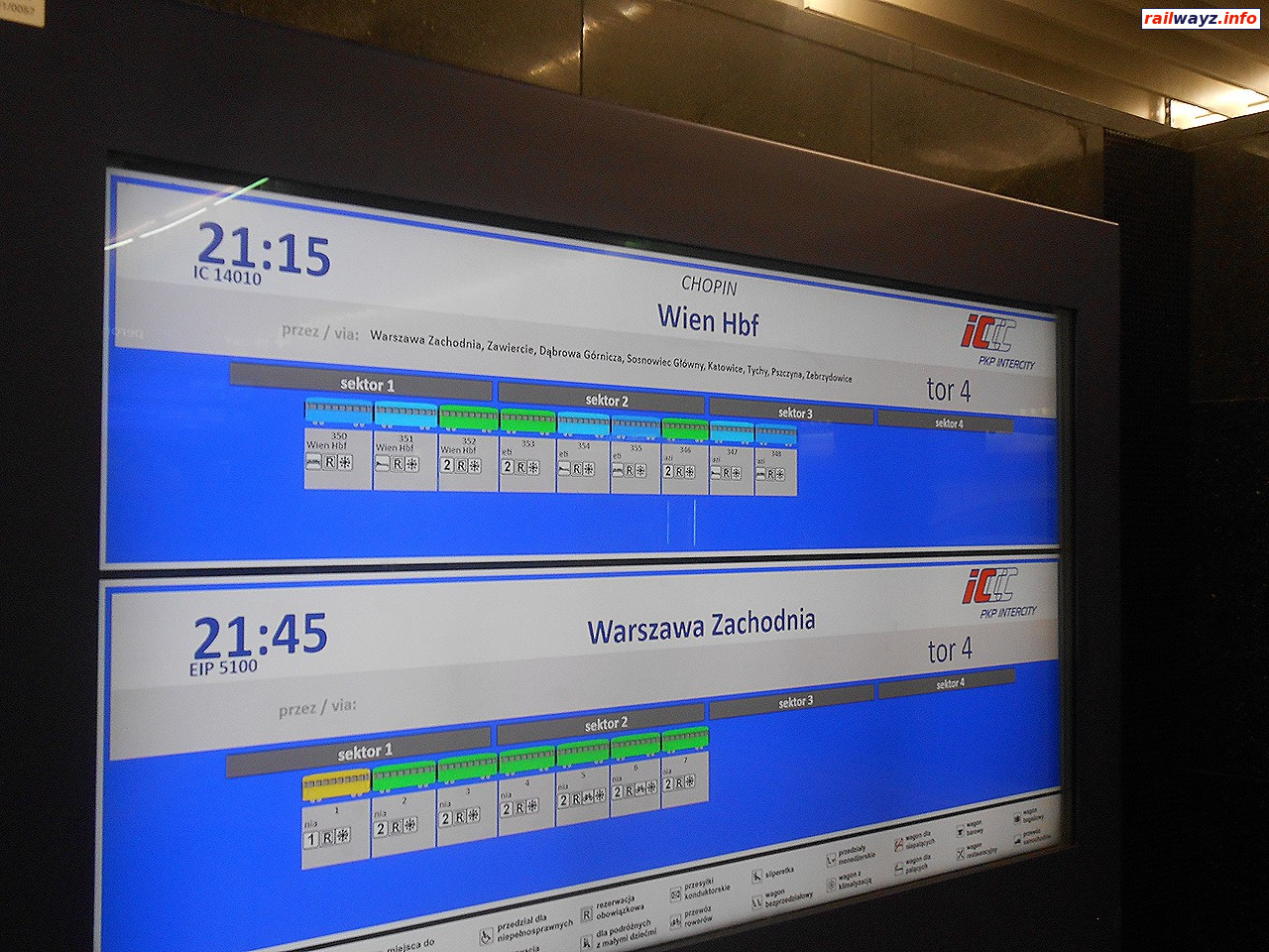 Экран на платформе с указанием составности, ст. Варшава-Центральна