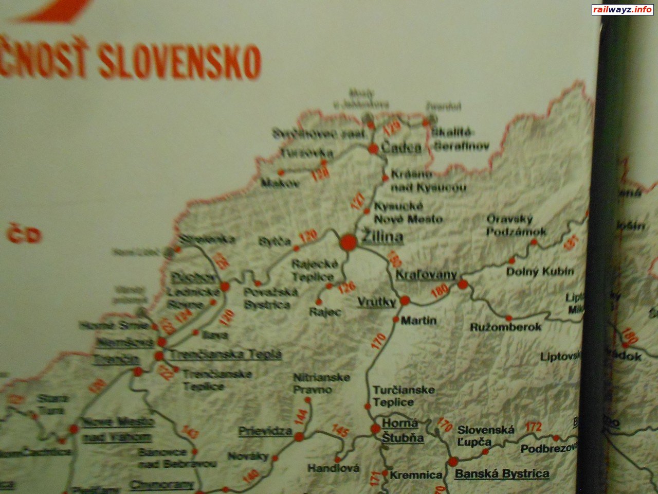 Фрагмент схемы железных дорог Словакии в вагоне поезда Прага - Кошице
