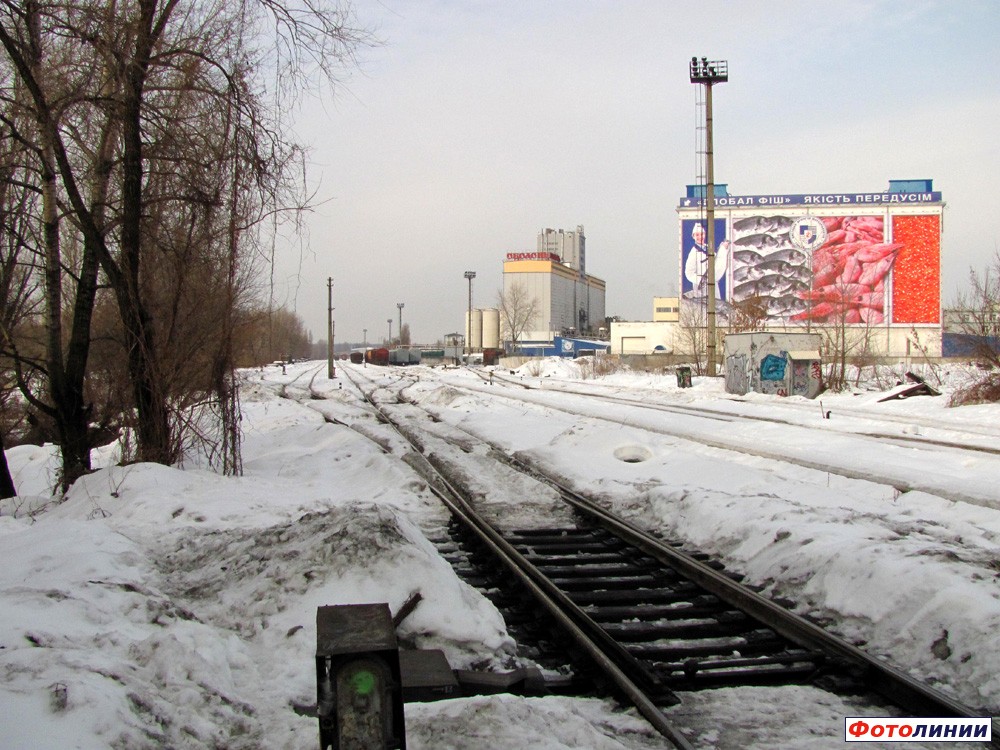 Подъездные пути Киев-Днепровского МППЖТ, нечетная горловина ст. Пивзавод, вид в сторону Вышгорода