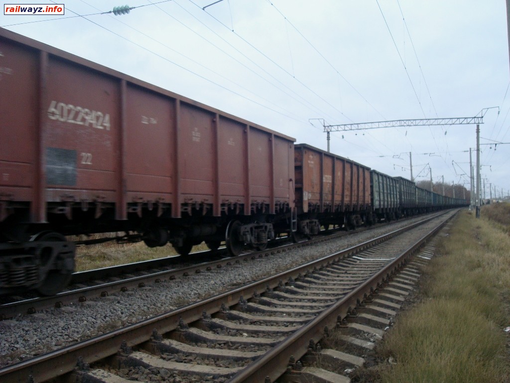 Линия Жмеринка - Подволочиск. Перегон Гречаны - Грузевица. Проходящий грузовой поезд