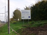 Информационный щит о строительстве второго пути на участке Скривери - Крустпилс