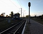 станция Лещиновка: Маневровый светофор М1. Ранним утром. Вид в нечётном направлении
