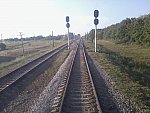 станция Рублевка: Нечётная (южная) горловина: маршрутные светофоры НМ2, НМ1, диспетчерские съезды: вид на Ромодан
