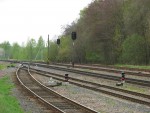станция Буйничи: Выходные светофоры Н4, Н2 (вблизи), Н3, Н5 и Н1 в чётной горловине