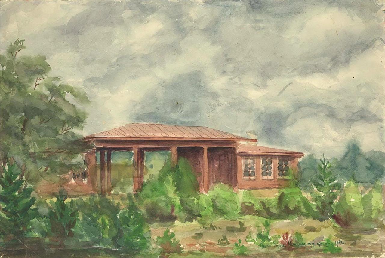 Рисунок "Озеро Нарочь. Конечная ж/д станция" Вальмена Аладова, 1953 год (из фондов БГАНТД)