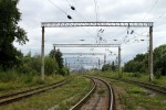 станция Коростень-Подольский: Сопряжение контактной сети в чётной горловине, вид в сторону Овруча