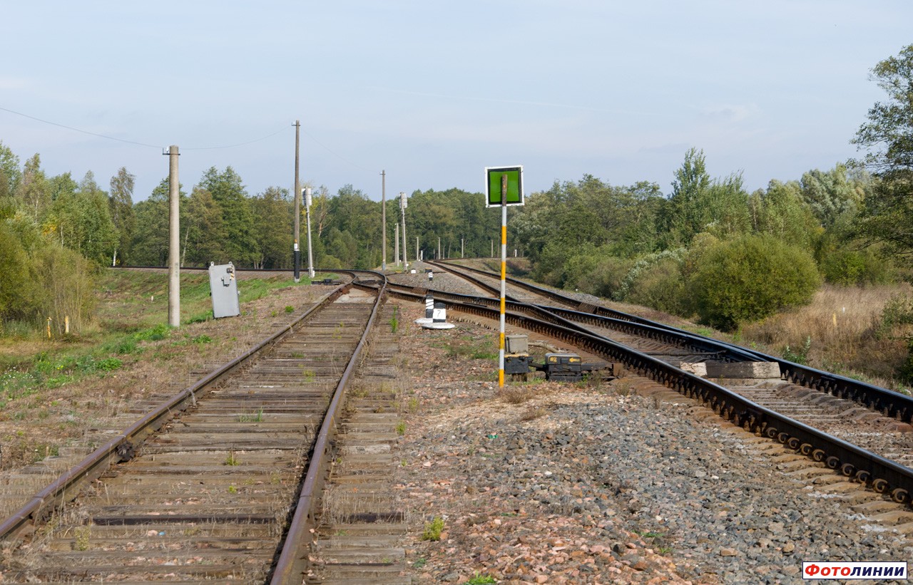 Разветвление на обход (налево) и на основную часть станции