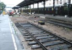 Реконструкция Варшавской стороны вокзала. Временный вечнокрасный светофор М194 перед тупиком для дизеля на Высоко-Литовск (вид на чётное направление)
