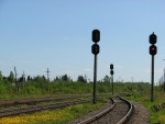 станция Батецкая: Выходные светофоры Н2, Н1, Н3 в чётной горловине (в сторону Витебска)