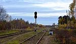 станция Жарковский: Маршрутные светофоры НМ1, НМ2. Вид в сторону тупика