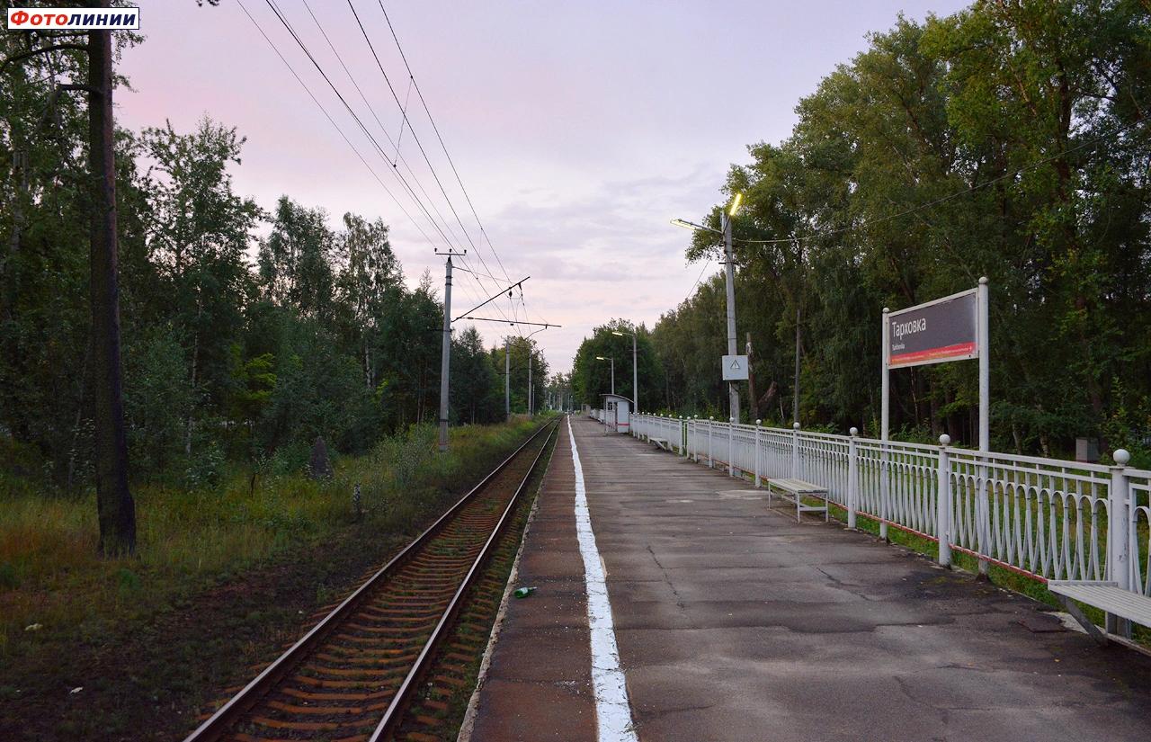 Вид с платформы в сторону Санкт-Петербурга. Табличка