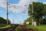 станция Горелово: Входной светофор Ч, пути и платформы. Вид в направлении ст.Лигово