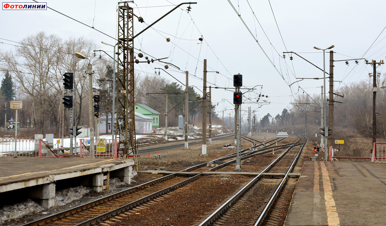 Светофоры: маршрутные НМ2, НМ3, входной НГ, выходной Н1. Вид в сторону Москвы