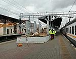 станция Подольск: Навес и строительство на новой второй платформе, вид в чётном направлении