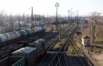 станция Нижнеднепровск-Узел: Вид в сторону Днепропетровска. Чётная горловина парка Е, на заднем плане парк Д