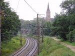 станция Торнякалнс: Вид с путепровода на нечётную горловину, между входным и маршрутным светофорами с Юрмальского направления